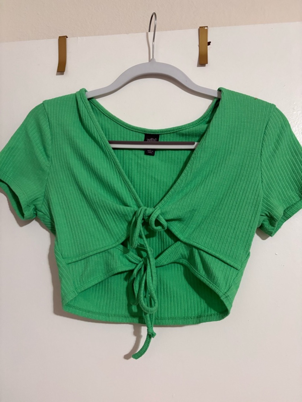 wild fable Green Ribbed Tie-Front Crop Top